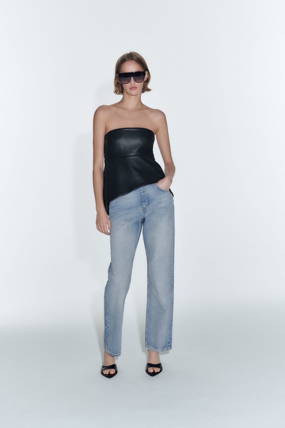 

Прямые укороченные джинсы zw со средней посадкой ZARA, светло-синий