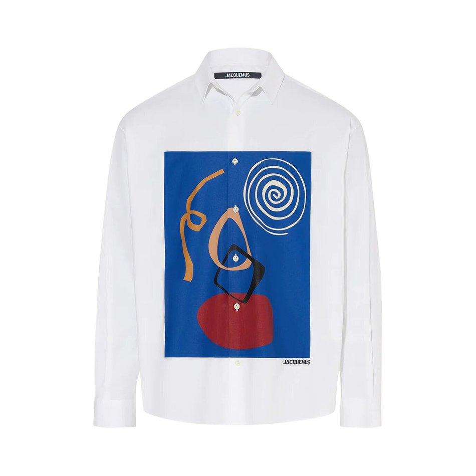 Рубашка Jacquemus La Chemise Simon, белый/синий рубашка incerun мужская с воротником стойкой на пуговицах с длинным рукавом