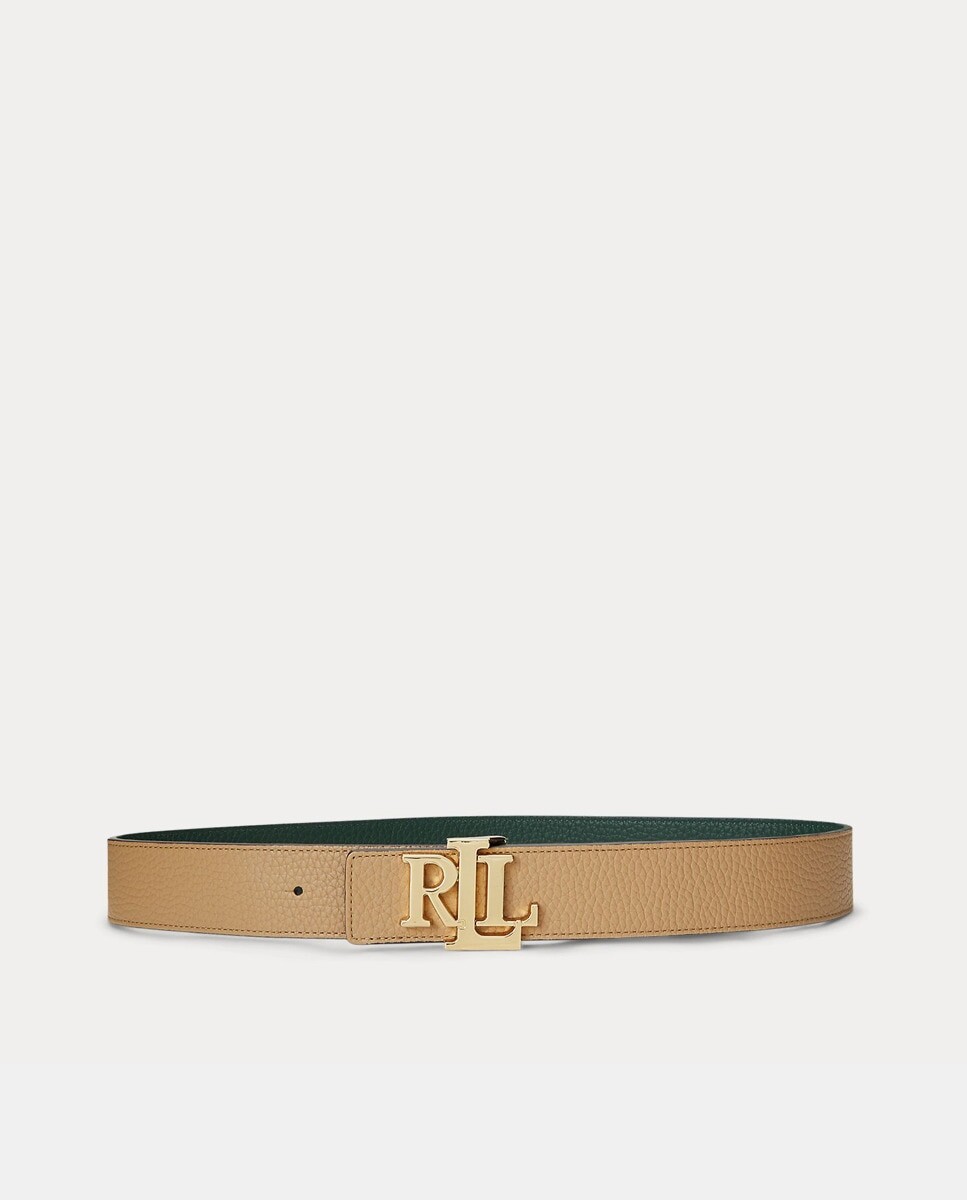 

Широкий двусторонний ремень из верблюжьей кожи с пряжкой с логотипом Lauren Ralph Lauren, коричневый