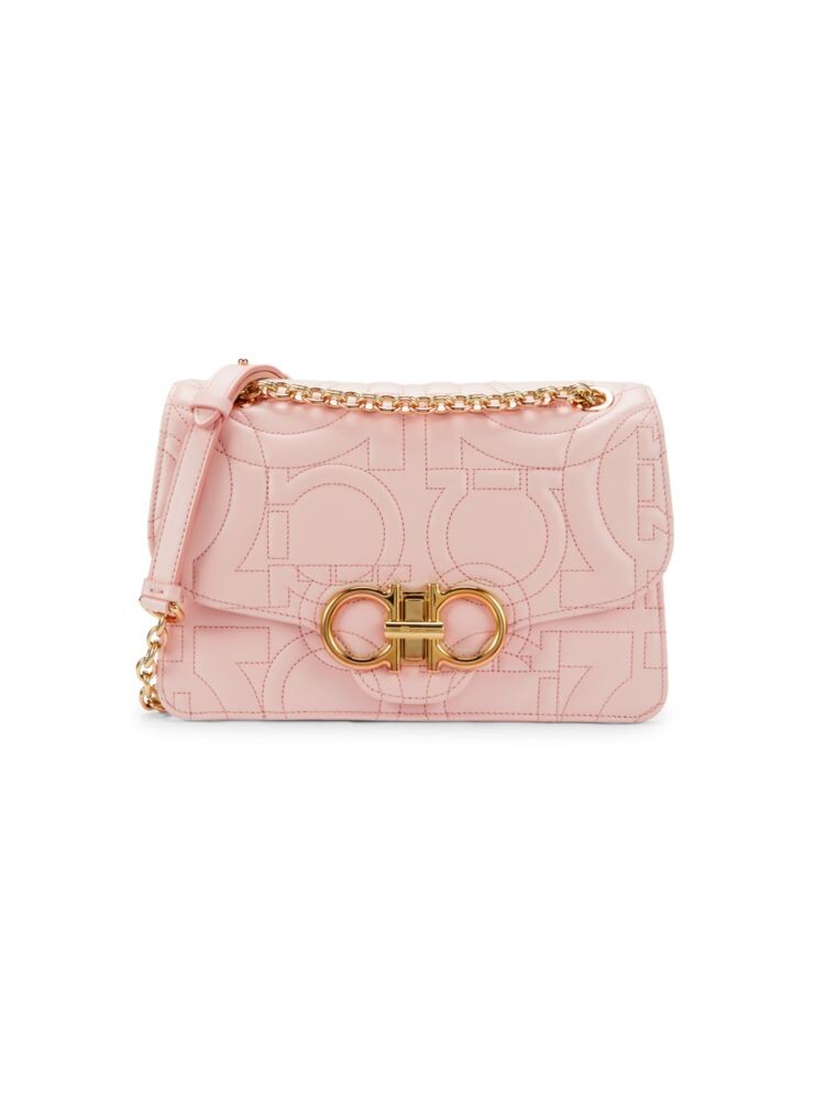 

Кожаная сумка через плечо Gancini с тиснением Ferragamo, цвет Light Pink