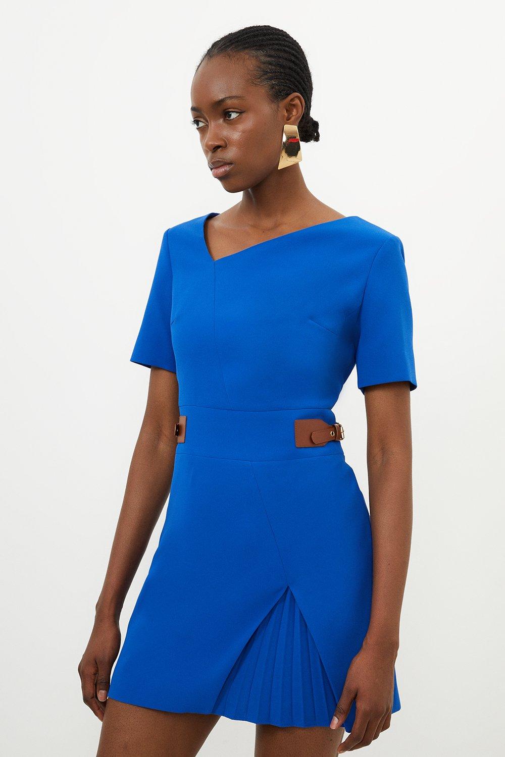 Плиссированное платье миди из крепа с асимметричным вырезом на заказ Karen Millen, синий