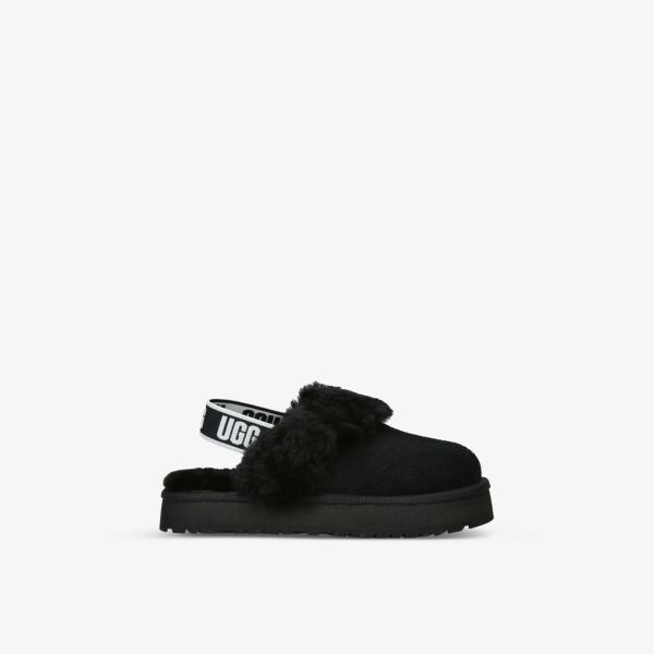 

Тапочки Funkette на платформе из замши и овчины с логотипом, 6–10 лет Ugg, черный