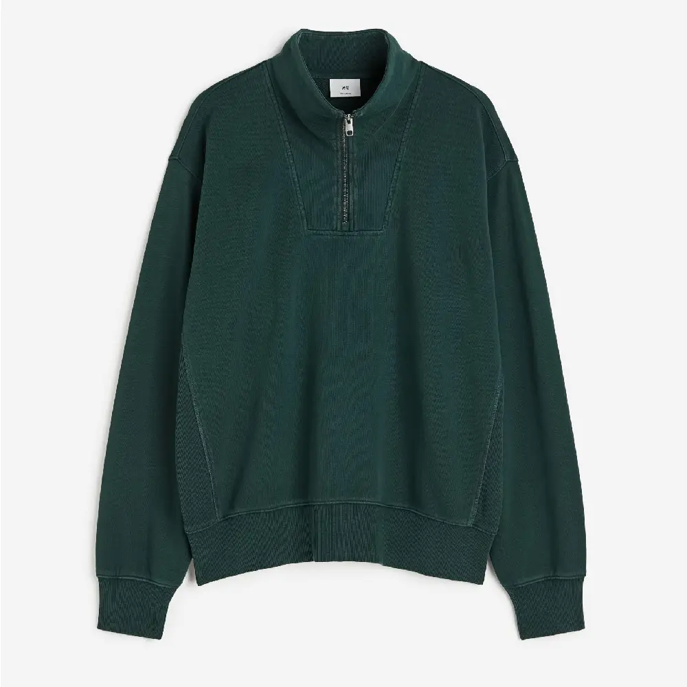 

Свитшот H&M Loose Fit Half-zip, темно-зеленый