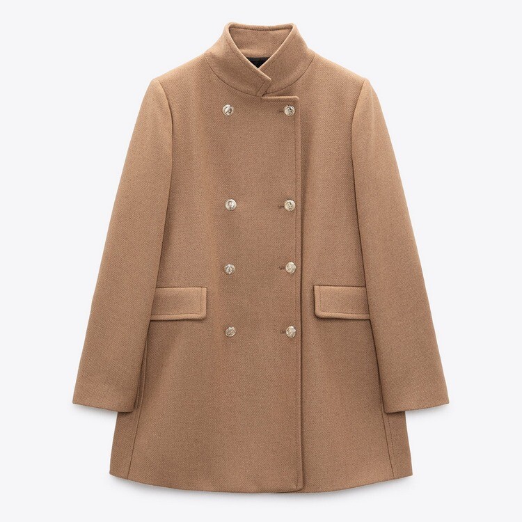 

Пальто Zara Wool Blend Double-Breasted, светло-коричневый
