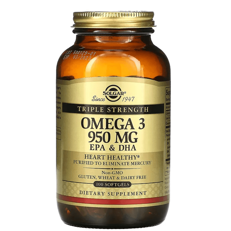 Пищевая добавка омега-3 ЭПК и ДГК Solgar, 950 мг, 100 мягких таблеток solgar калий пищевая добавка 100 таблеток