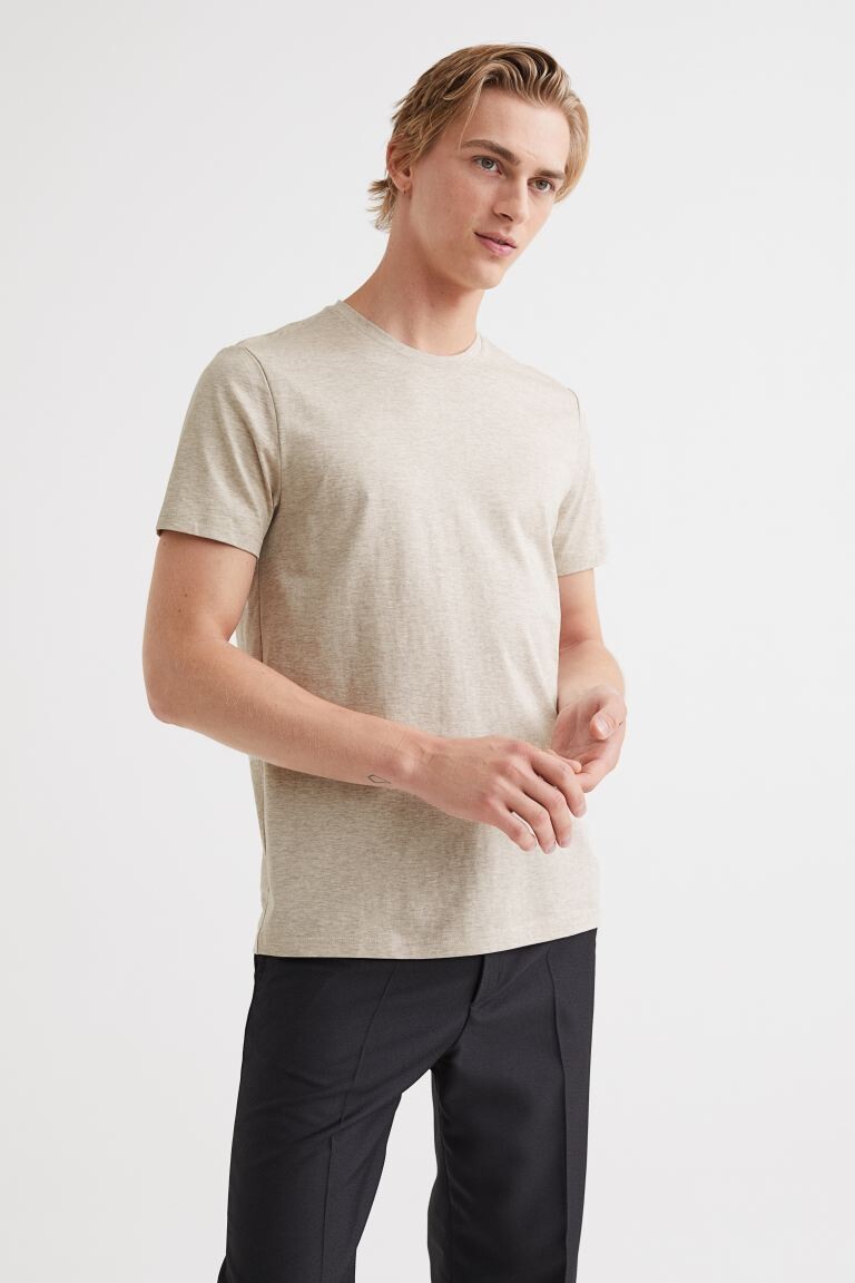 

Футболка Slim Fit из хлопка Pima H&M, бежевый меланж