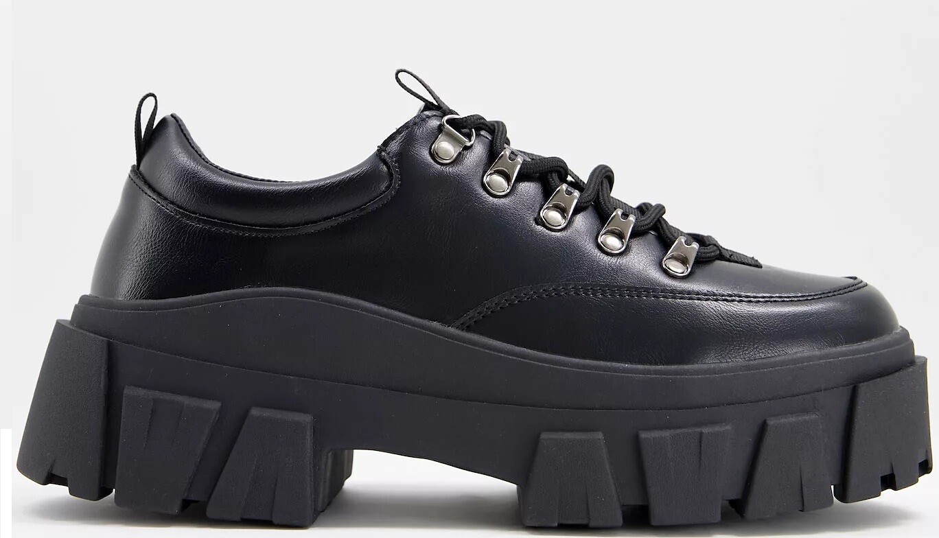 

Полуботинки Asos Design Lace Up Faux Leather With Chunky Sole, черный