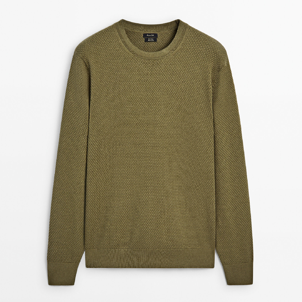 Свитер Massimo Dutti Textured Knit Crew Neck, оливковый свитер massimo dutti crew neck knit limited edition кремовый