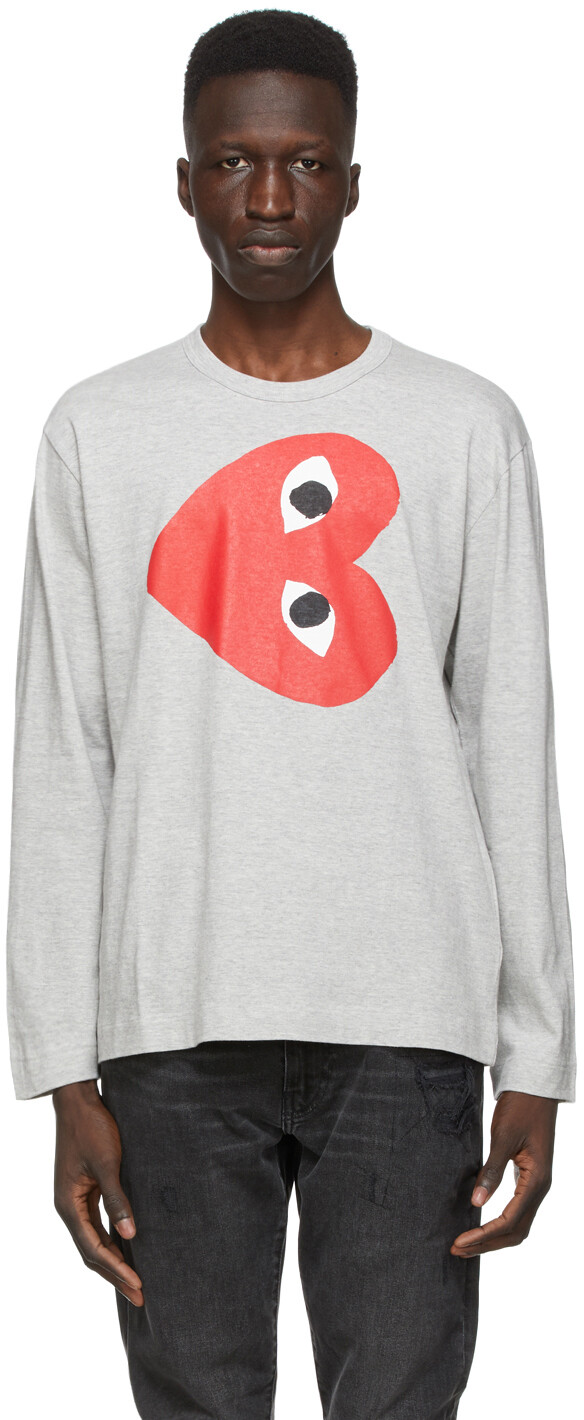 

Серая футболка с длинным рукавом Horizontal Heart Comme des Garçons Play, Серый