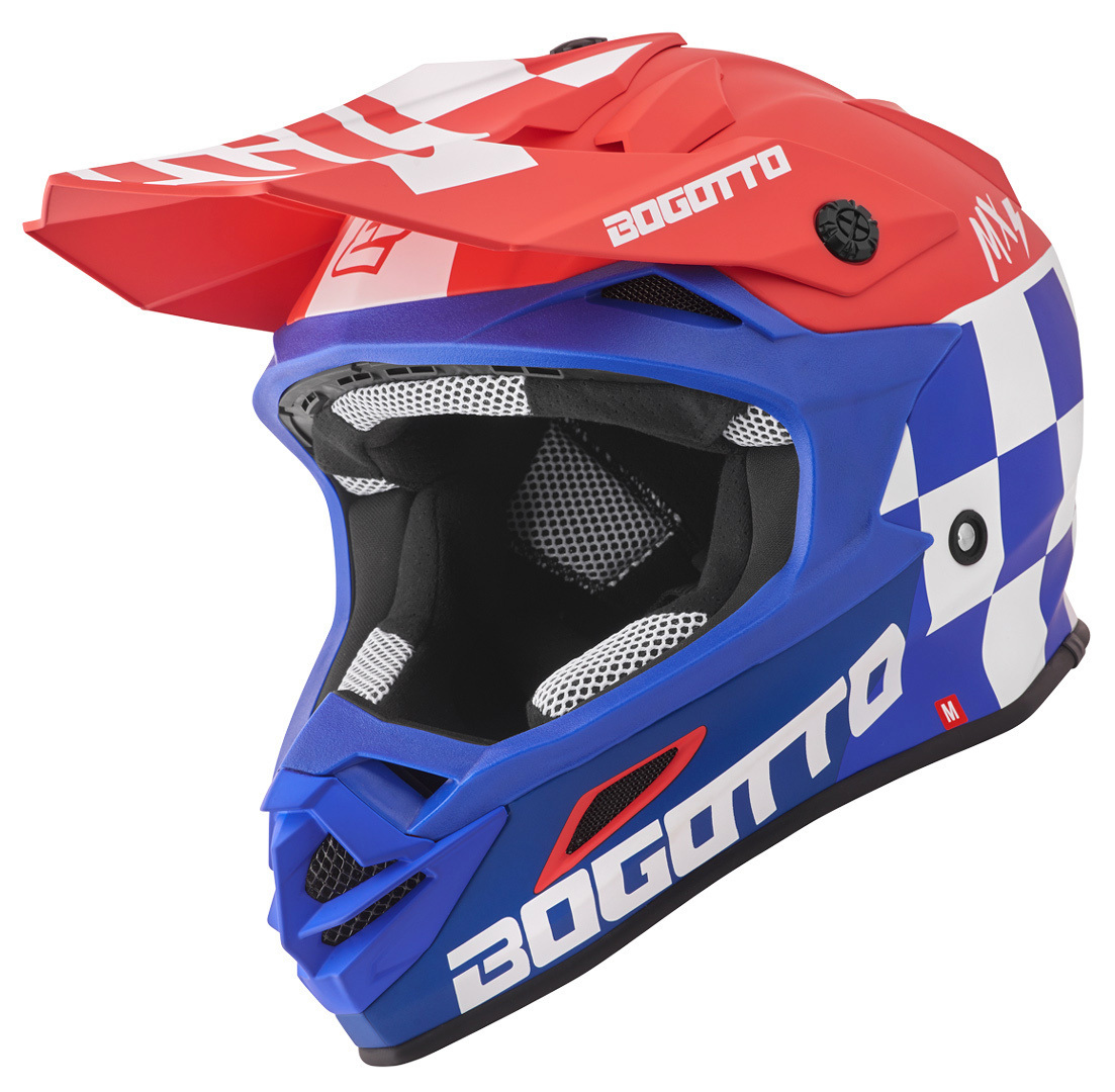 Шлем для мотокросса Bogotto V328 Xadrez Carbon со съемной подкладкой, синий/красный/белый