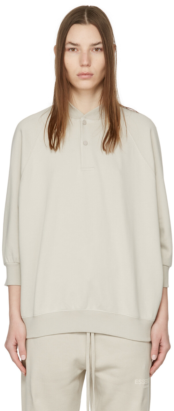 

Бежевая футболка Henley с рукавом три четверти Essentials, Бежевый