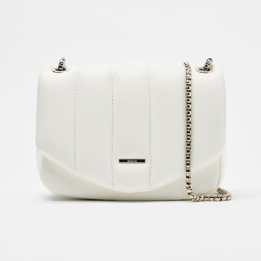 

Сумка Bershka Quilted Handbag With Vertical Chain, белый