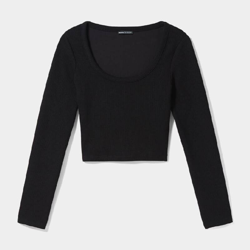 

Футболка Bershka Ribbed Textured, черный