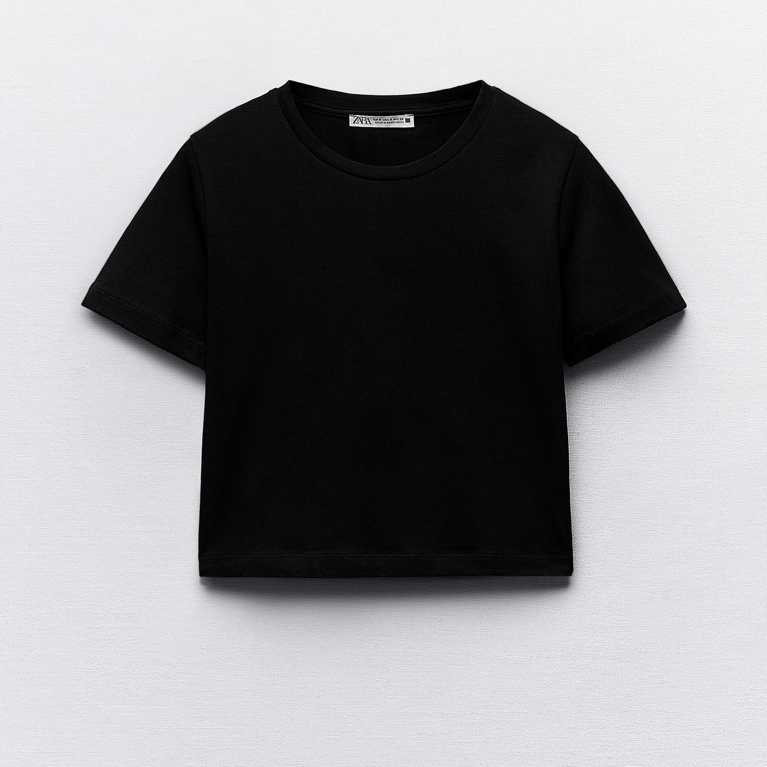 Футболка Zara Cropped Stretch, черный блуза zara cropped satin черный