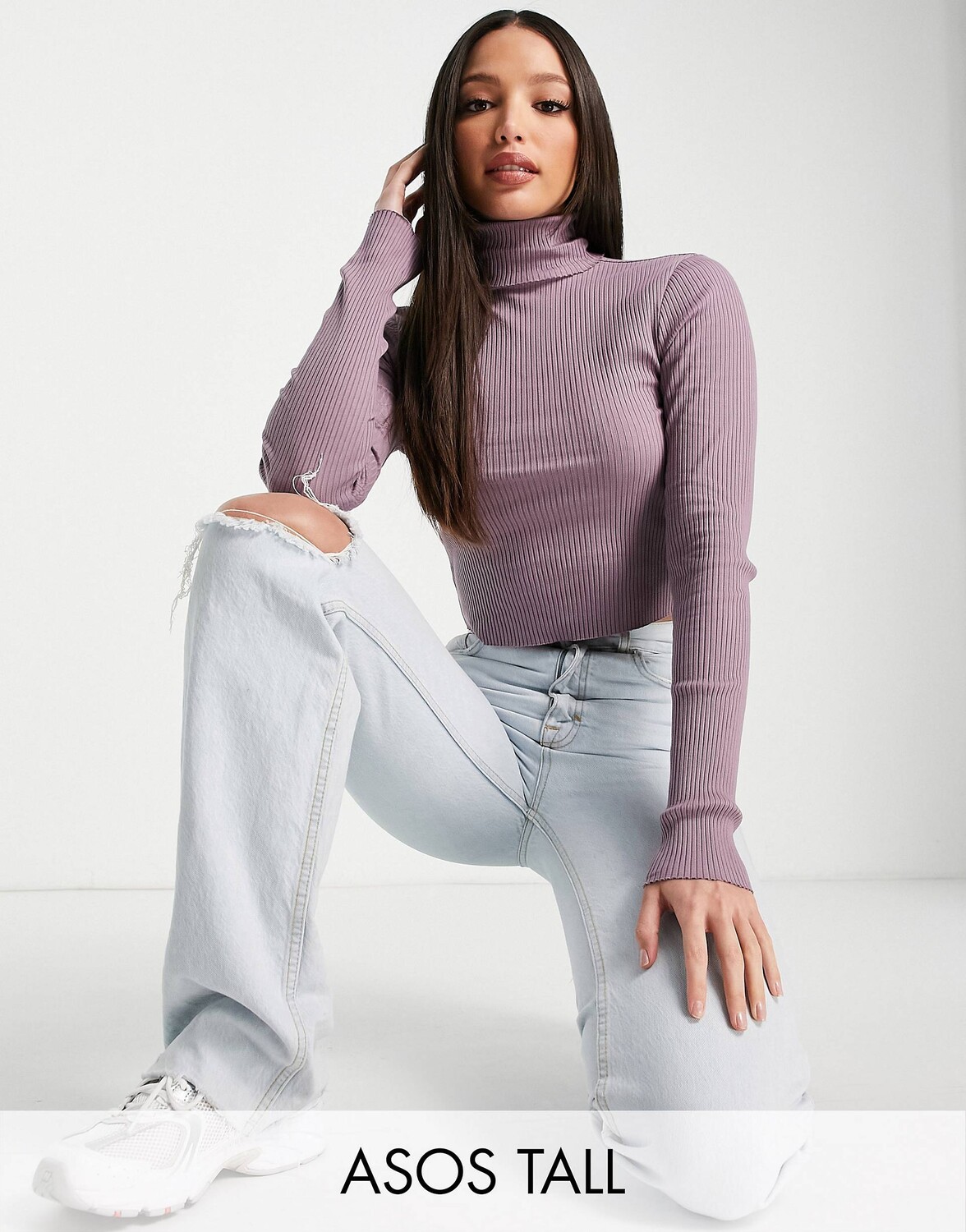 

Укороченный лонгслив с высоким воротником ASOS DESIGN Tall, сиреневый, Розовый
