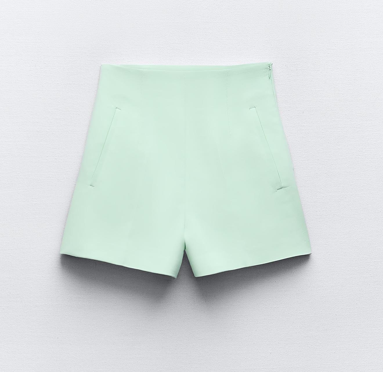Шорты Zara High-waist Bermuda, светло-зеленый шорты zara linen blend high waist bermuda светло бежевый