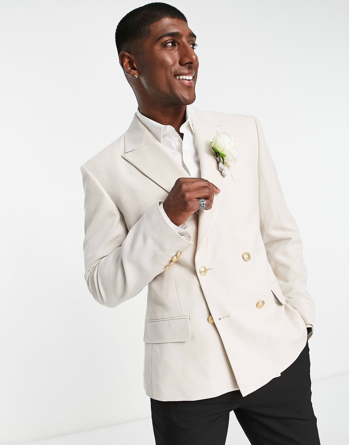 

Двубортный блейзер скинни с золотыми пуговицами ASOS DESIGN Wedding