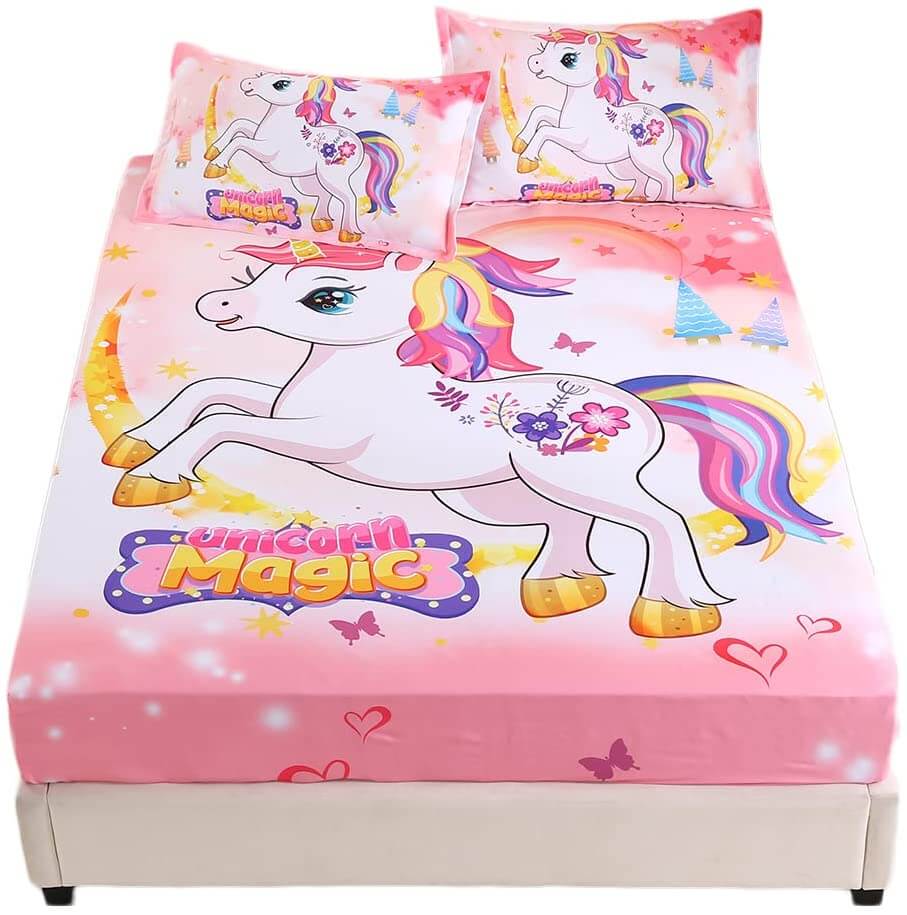 цена Комплект постельного белья Qjmiaofang Kids Rainbow, 3 предмета, розовый
