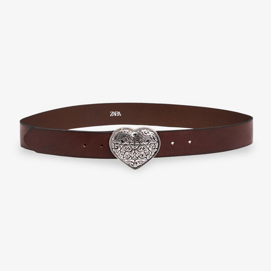 Ремень Zara by Carlyne Cerf Leather Cowboy With Heart Buckle, коричневый