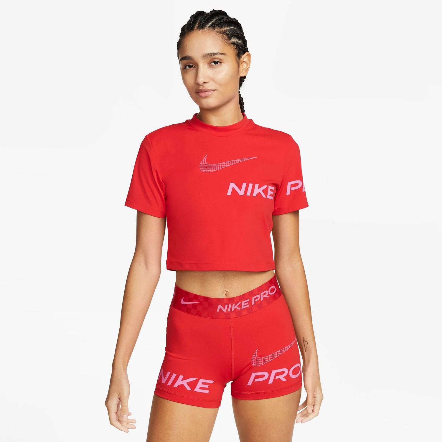 

Женская футболка с укороченным топом с рисунком Nike Pro Dri-FIT, красный