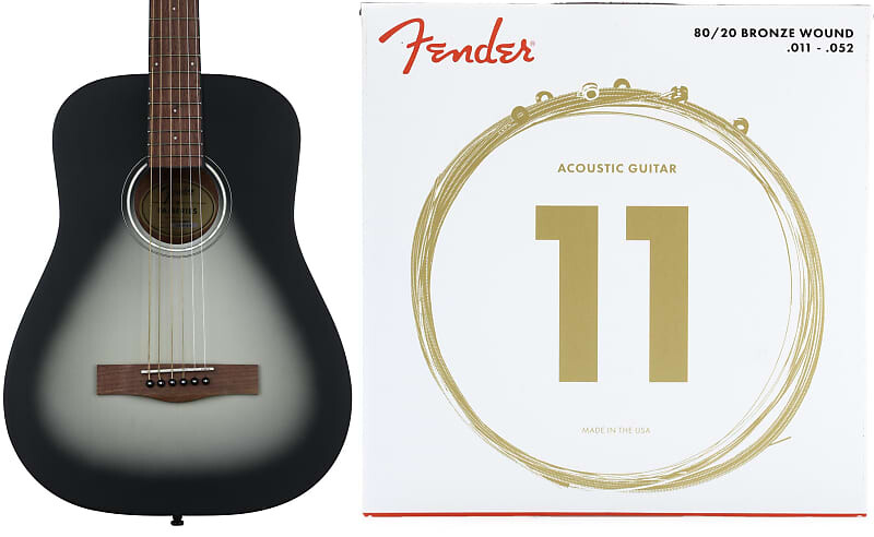 

Стальная акустическая гитара Fender FA-15 в масштабе 3/4 — комплект Moonlight со струнами для акустической гитары Fender 70CL 80/20 Bronze — .011–.052 Custom Light 0971170135=1 0730070405=1