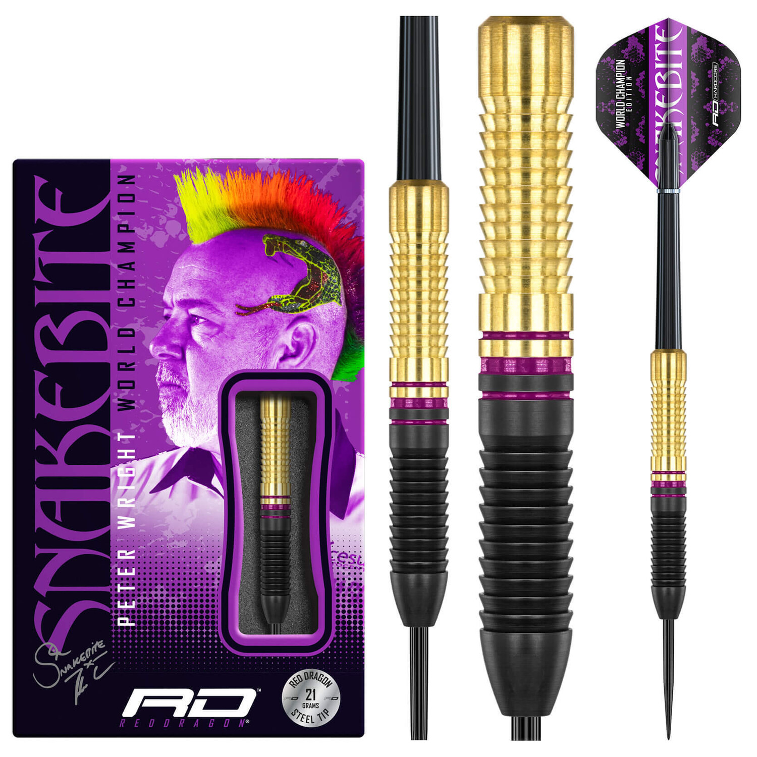 

Peter Wright Snakebite World Champion 2020 - Набор латунных дротиков 21 грамм RED DRAGON DARTS