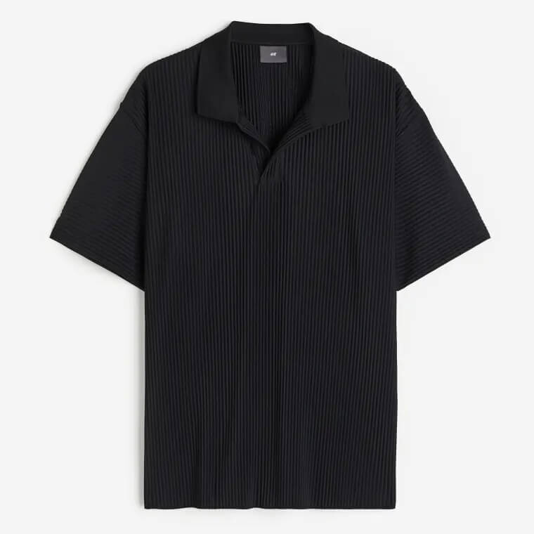 

Футболка поло свободного кроя H&M Pleated, черный