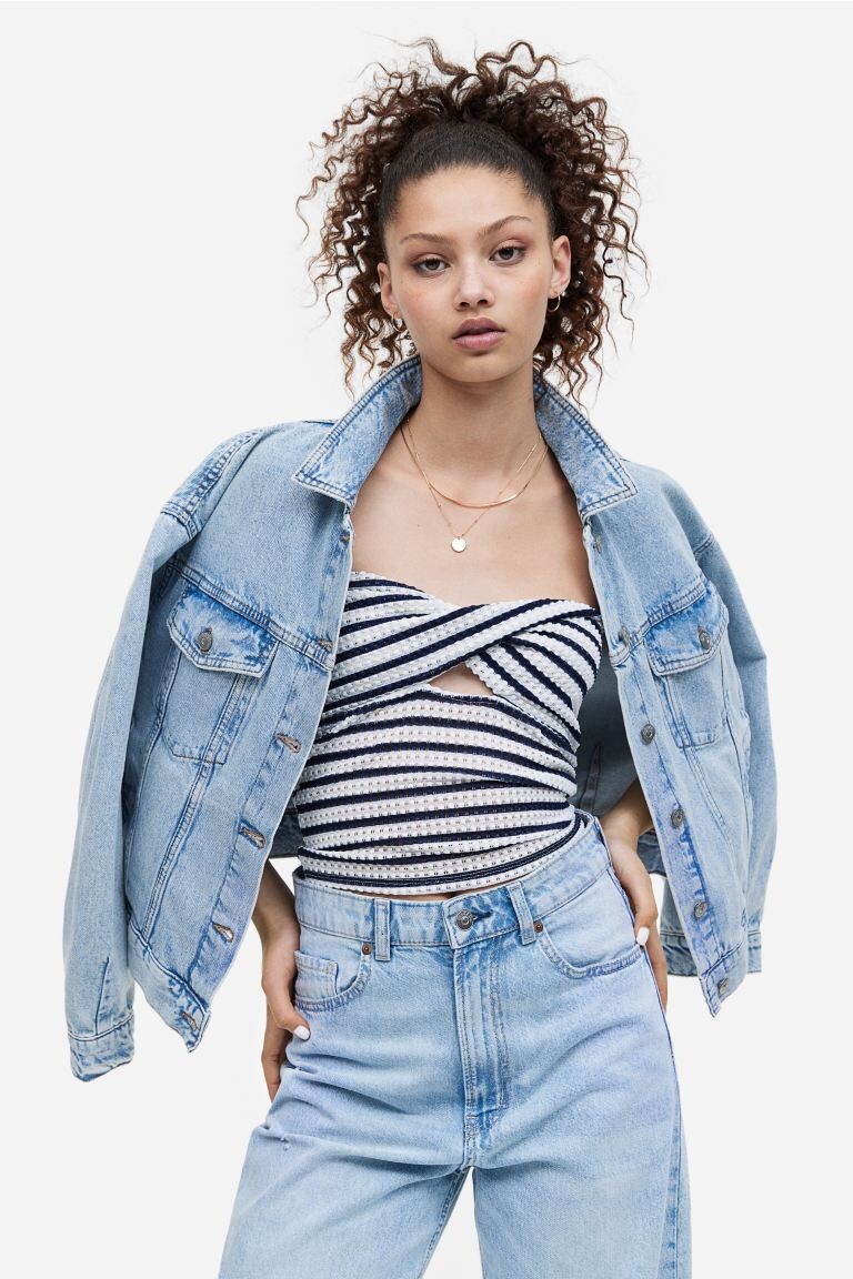 

Топ-бандо с перекрученными деталями H&M, темно-синий/белая полоска