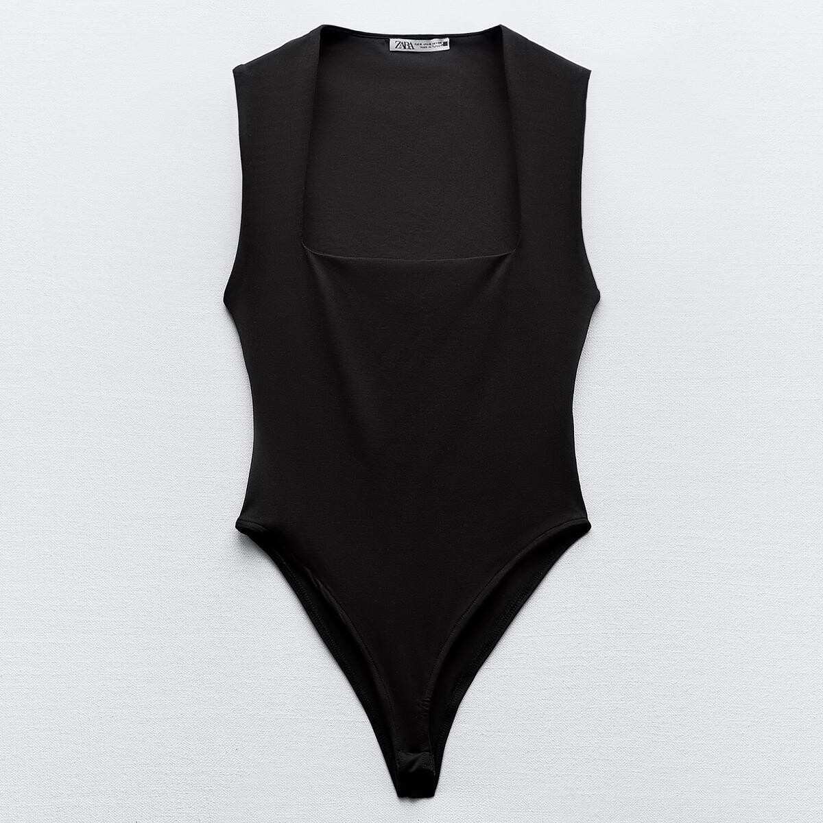 

Боди-комбинезон Zara Polyamide With Square Neckline, черный