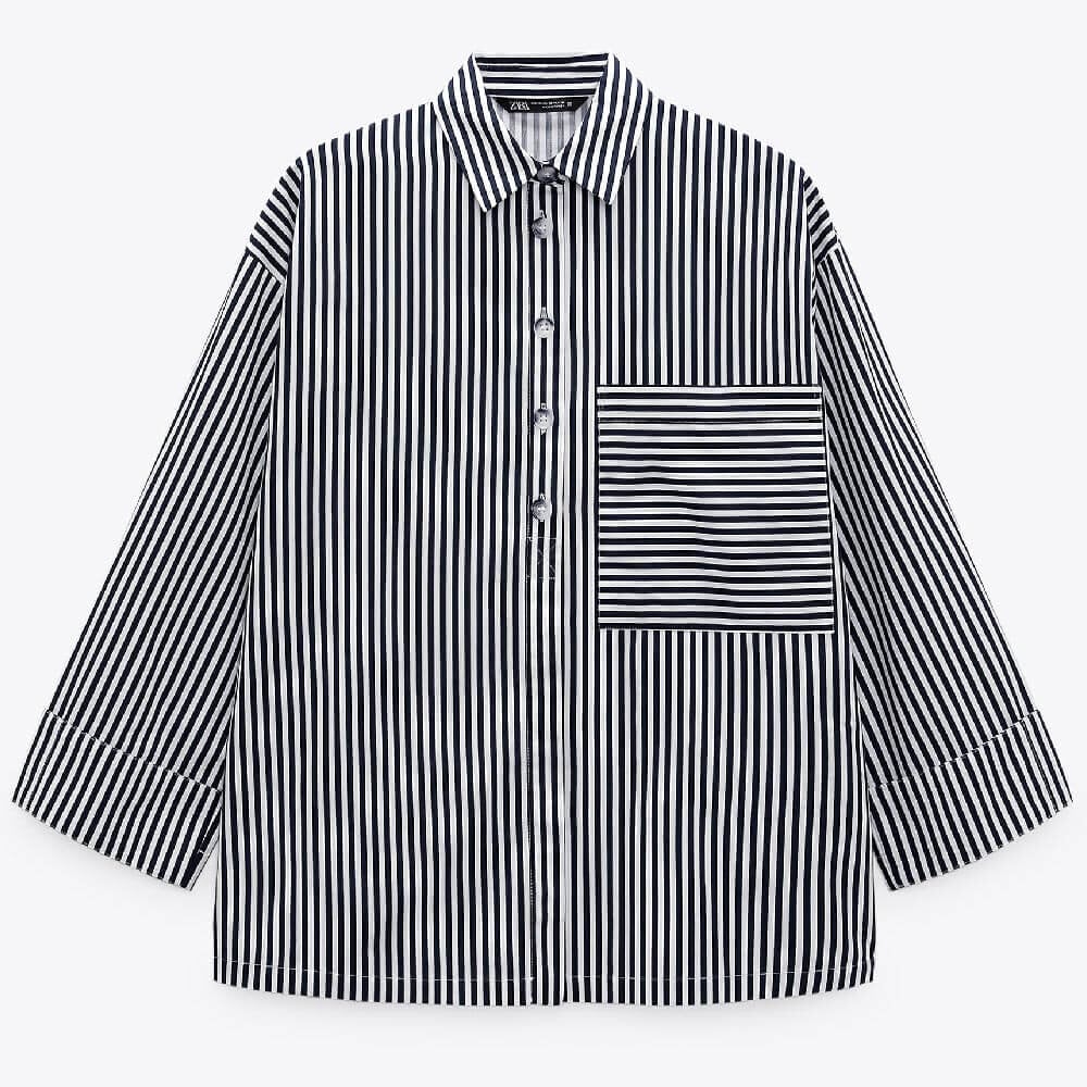 

Рубашка Zara Striped Poplin, голубой/белый