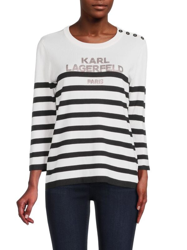 

Полосатый свитер с логотипом Karl Lagerfeld Paris Soft white