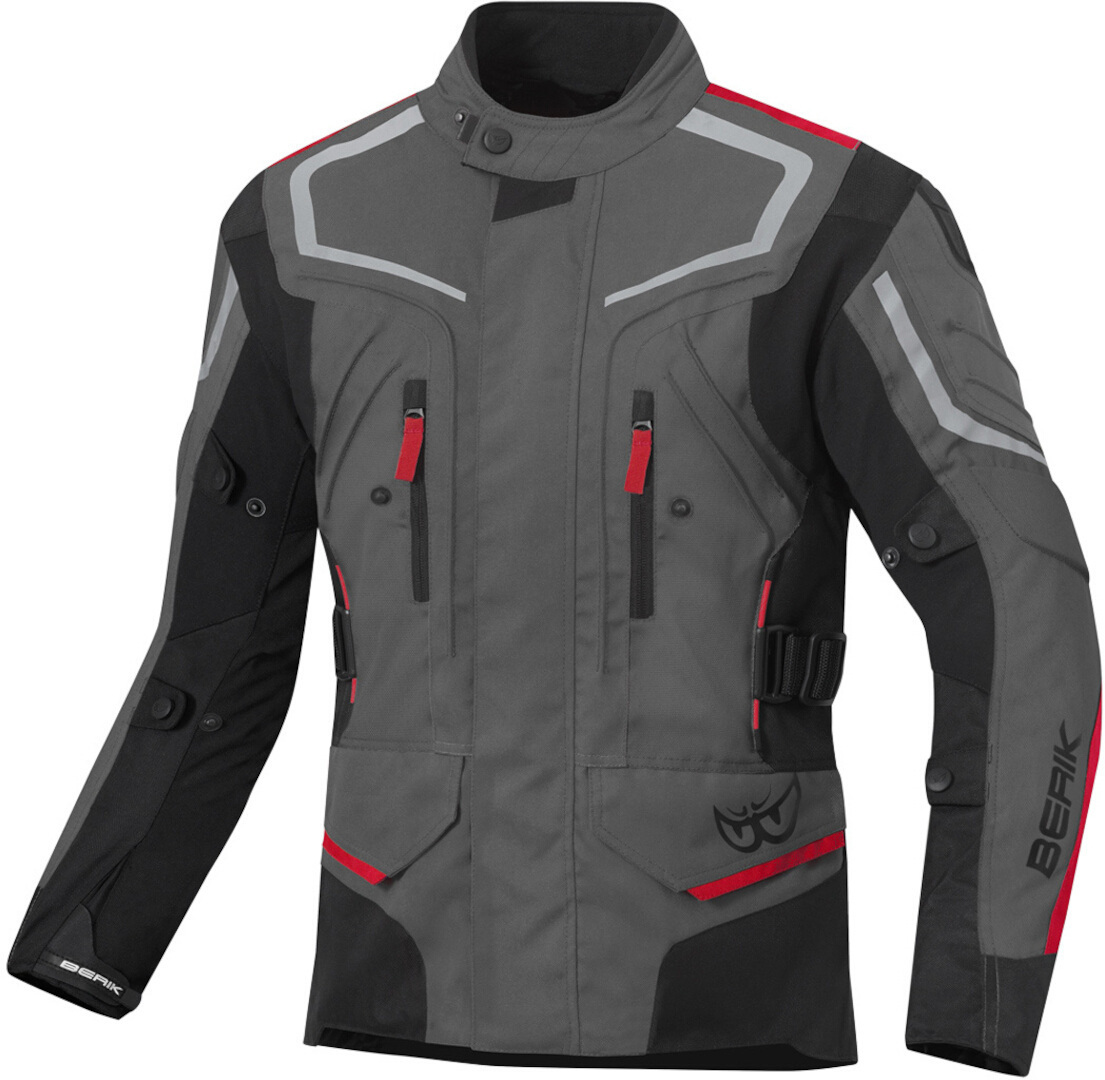 Мотоциклетная текстильная куртка Berik Rallye водонепроницаемая, темно-серый/черный/красный цена и фото