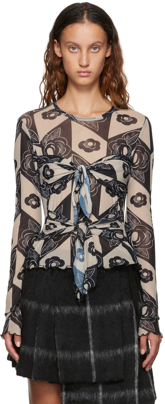 

Бежевая футболка с длинным рукавом Zig Zag Roses Anna Sui