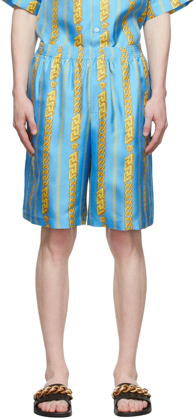 

Синие шелковые шорты с цепочками Versace