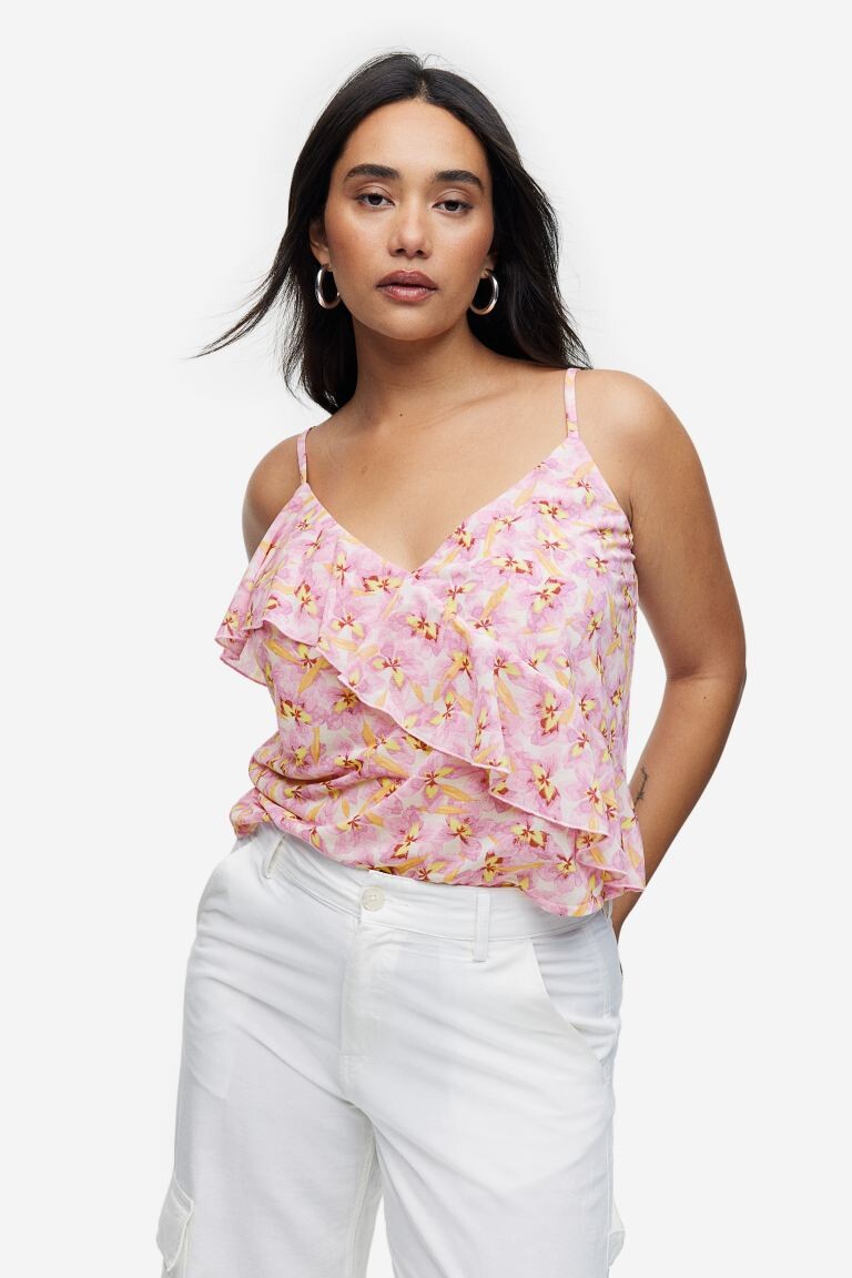 

Топ на бретельках с оборками H&M, светло-фиолетовый/цветочный