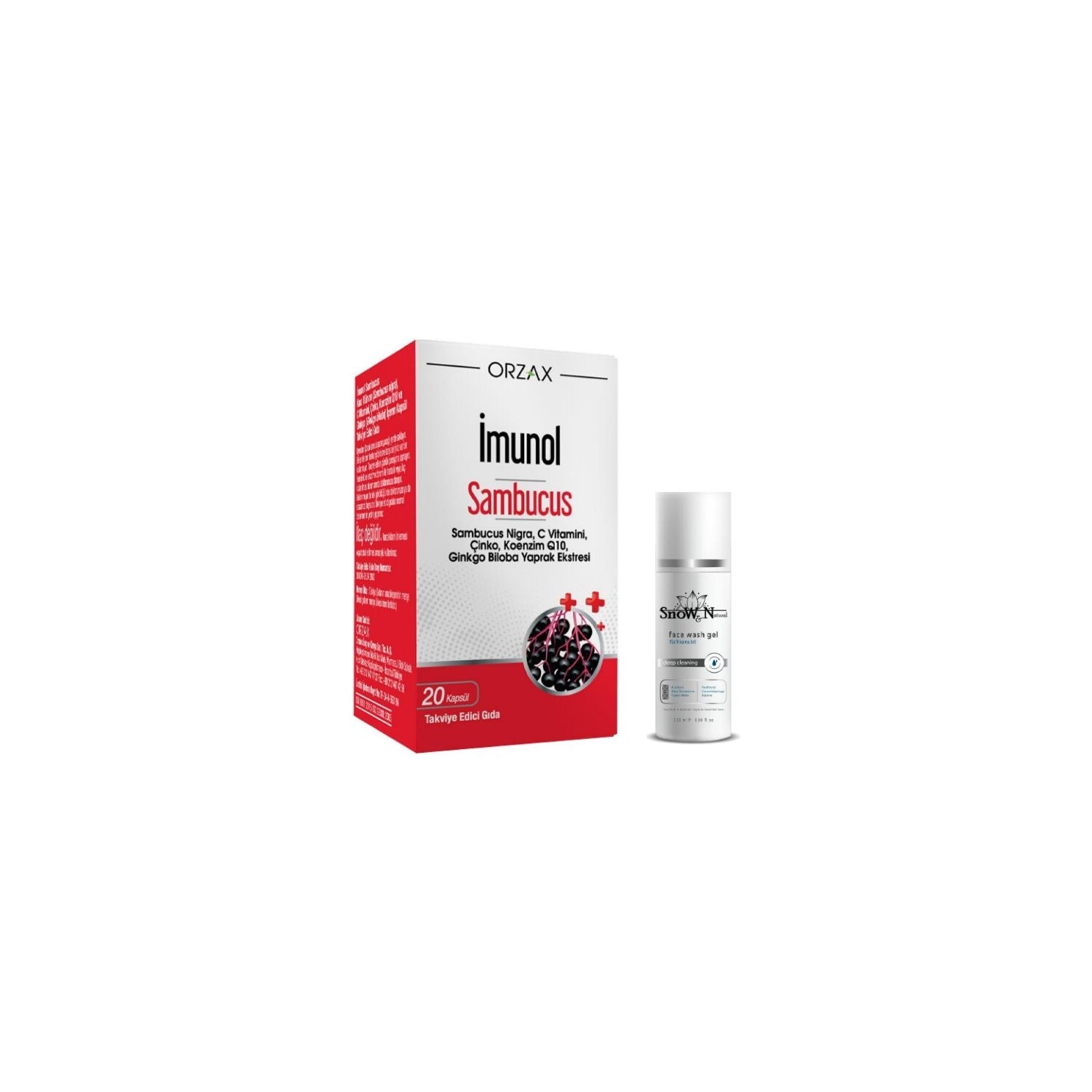 

Пищевая добавка Orzax Imunol Sambucus, 20 капсул + Очищающий гель для лица, 100 мл