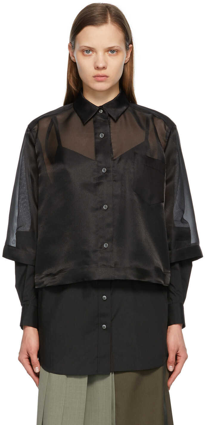 

Черная рубашка из органзы и поплина sacai