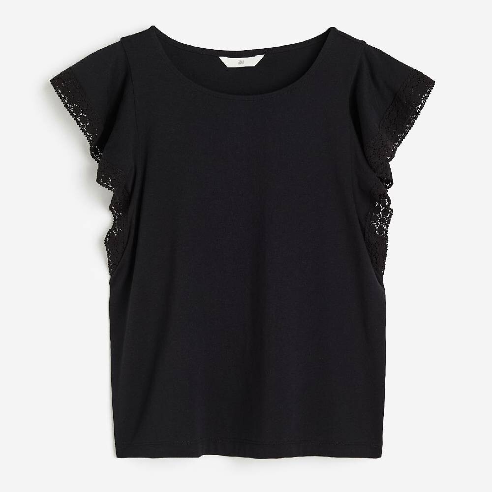 

Топ со сборками на рукавах H&M, черный