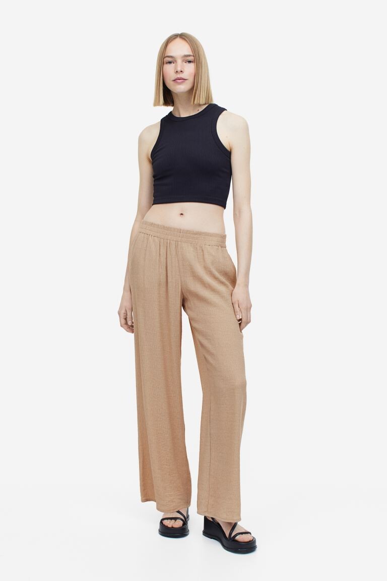 

Брюки без застежек из крепа H&M, бежевый