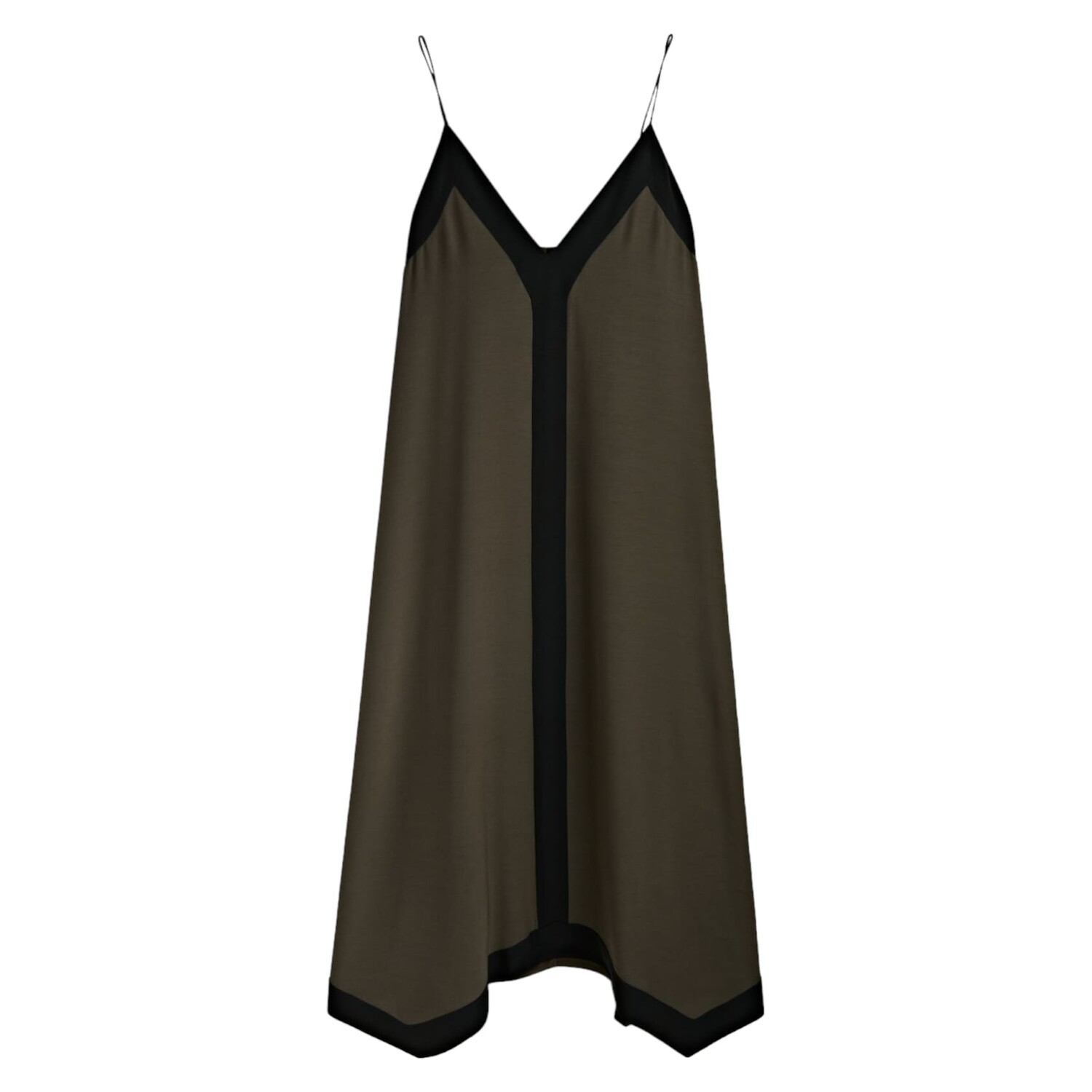 

Платье Massimo Dutti Strappy With Contrast V-neck, хаки/черный