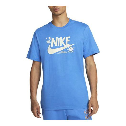 футболка adidas stripe logo sports training round neck short sleeve blue t shirt синий Футболка Men's Nike Logo Printing Round Neck Sports Short Sleeve Blue T-Shirt, Синий