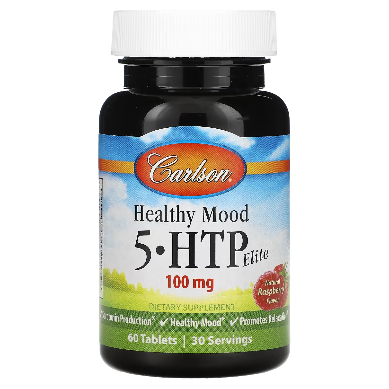 цена Пищевая добавка Carlson Healthy Mood 5-HTP Elite Natural Raspberry 100 мг, 60 таблеток (50 мг на таблетку)