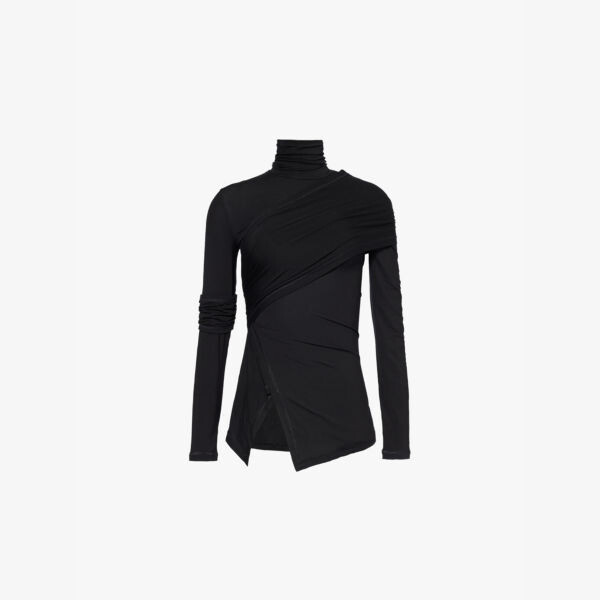 

Топ с запахом и высоким воротом из эластичной ткани Helmut Lang, черный
