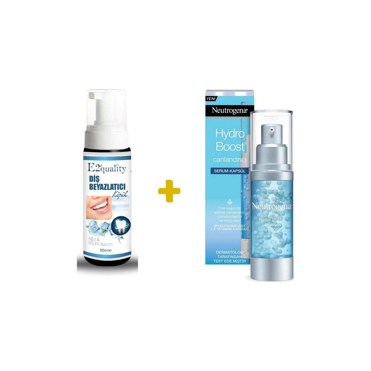 

Пенка для отбеливания зубов E2'Quality + сыворотка-капсула Neutrogena Hydro Boost восстанавливающая, 30 мл