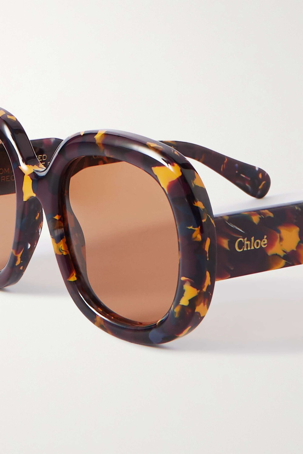 

CHLOÉ EYEWEAR + NET SUSTAIN Солнцезащитные очки Gayia в крупной круглой оправе черепаховой расцветки из переработанного ацетата, принт черепаха