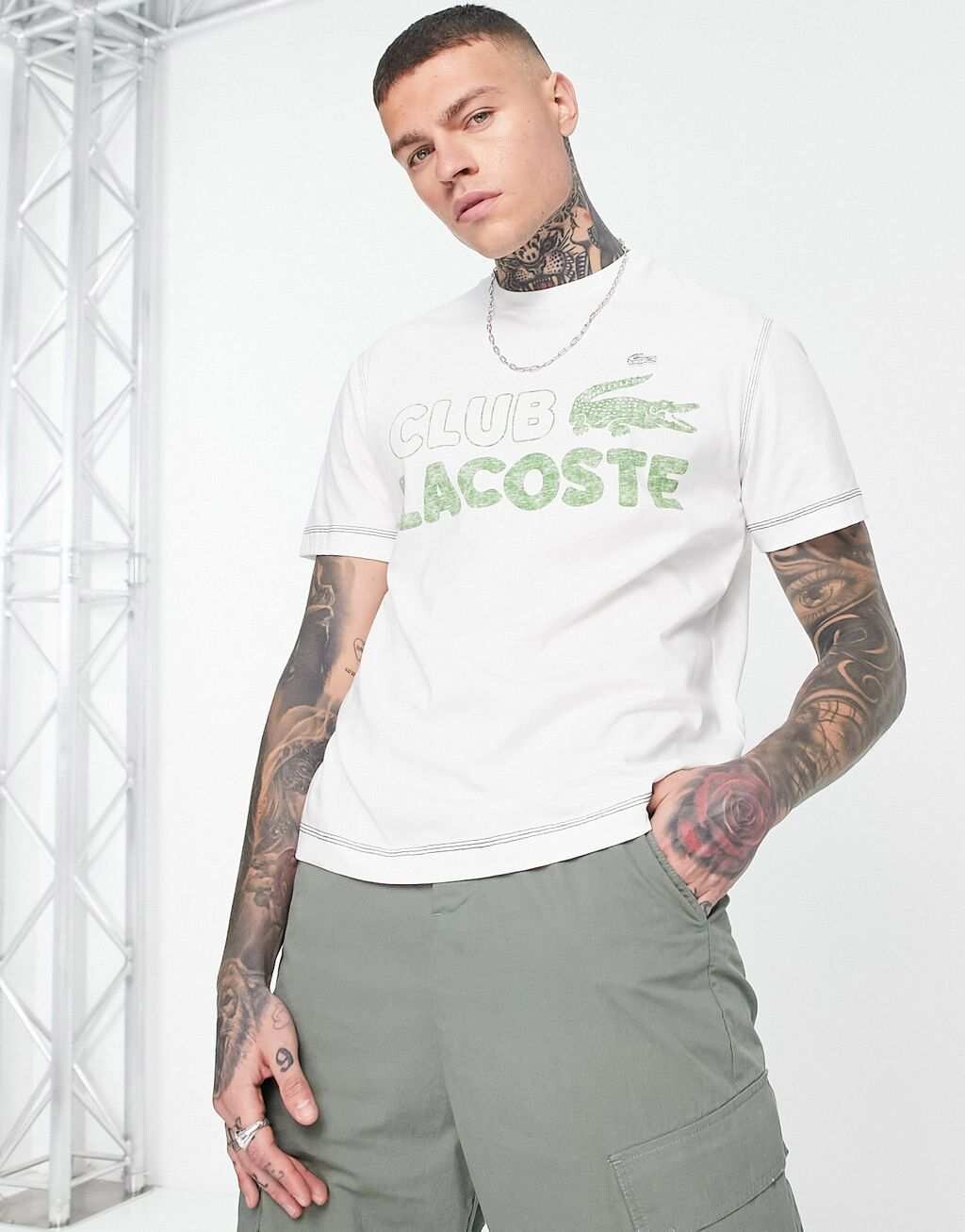 

Белая футболка свободного кроя Lacoste Club с графикой спереди, Белый