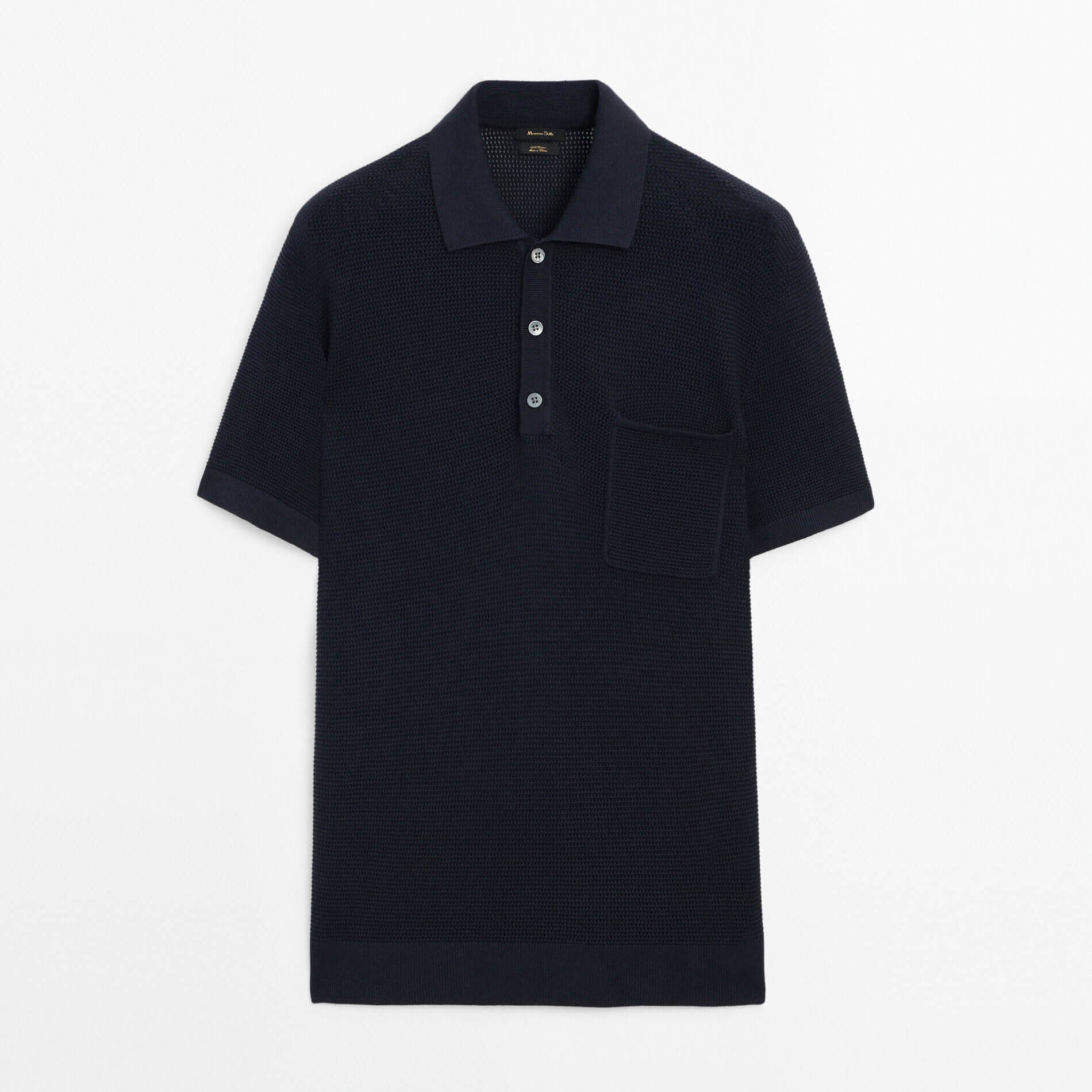 Рубашка поло Massimo Dutti Knit Short Sleeve With Chest Pocket, темно-синий