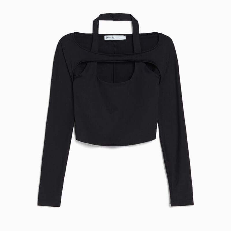 

Топ Bershka Collar Detail, черный