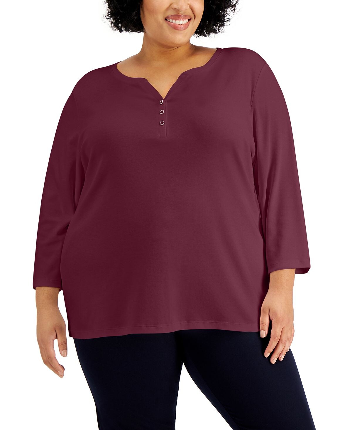 

Топ henley plus size с рукавами 3/4, созданный для macy's Karen Scott