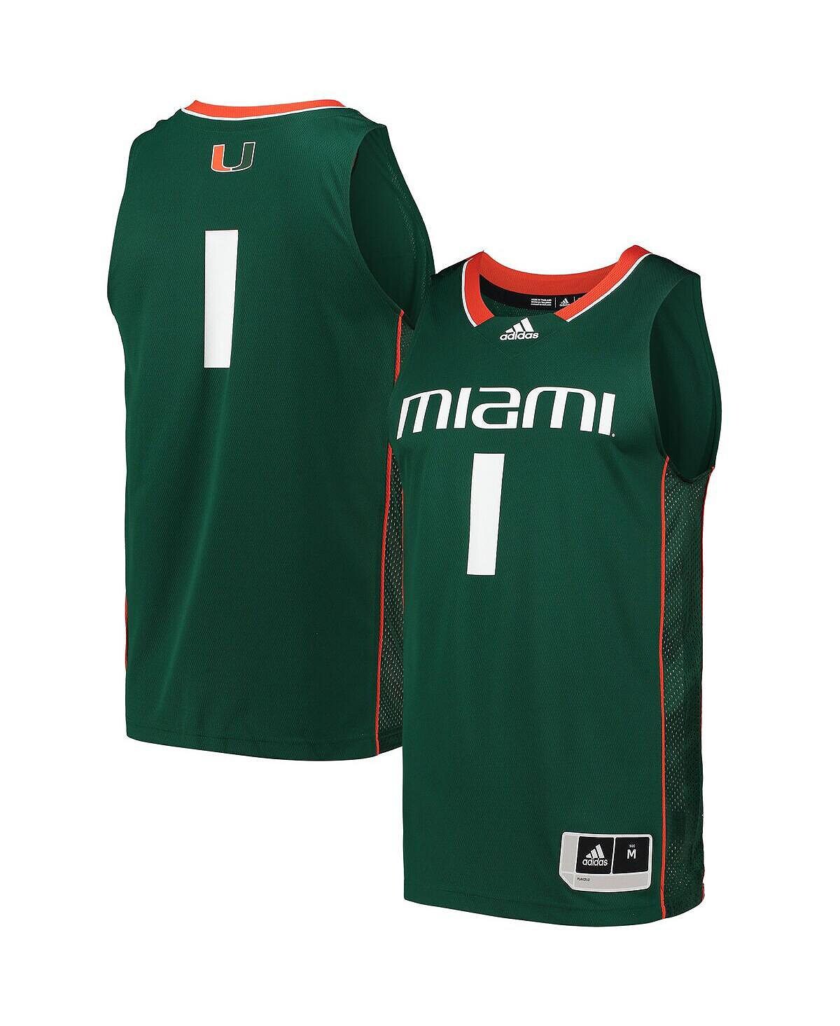 

Мужская зеленая баскетбольная майка miami hurricanes swingman номер 1 adidas, зеленый